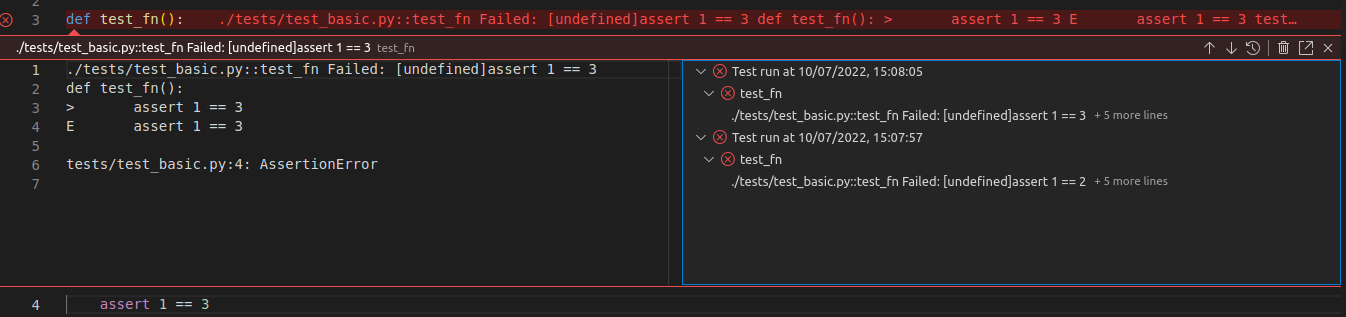 a linear history of test results being displayed